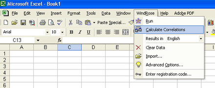 The WindRose add-in Example of WindRose integration to Excel